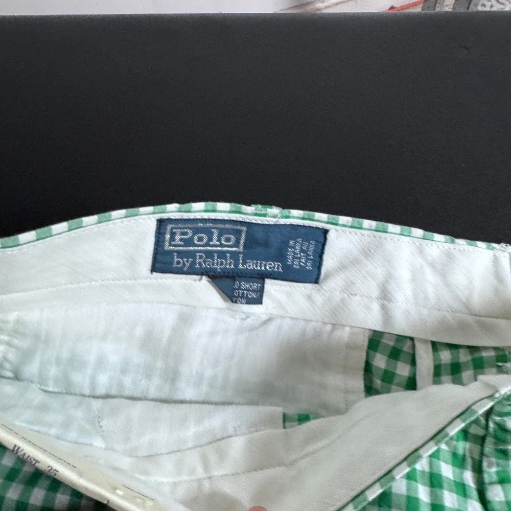 Polo Ralph Lauren Shorts Mens 35 Green Gingham Suffolk Cotton Classic Preppy